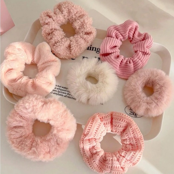 Accessories - ⚠️Clearance Pink Fluffy Textured Solid Color Hair Tie Scrunchies For Daily Use